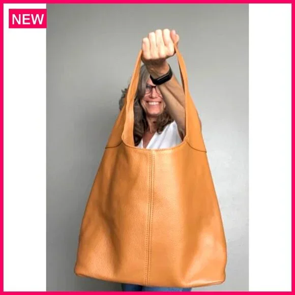 Italian Leather Hobo Tote Bag, Slouchy Shoulder Purse, Spacious Travel Handbag